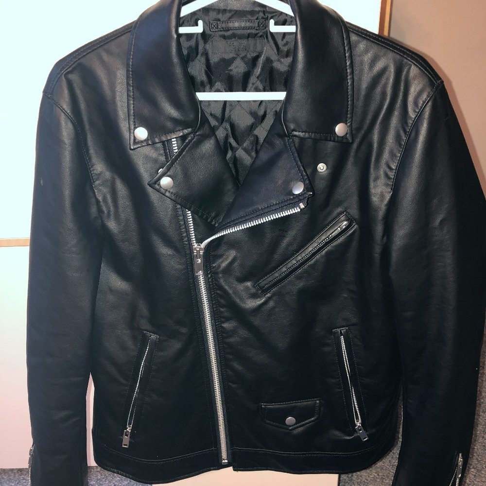 Uniqlo slim fit black faux leather moto jacket